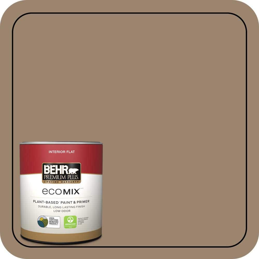 BEHR PREMIUM PLUS 1 qt. #MQ2-48 Sturdy Brown Flat EcoMix Plant-Based Interior Paint & Primer (1)