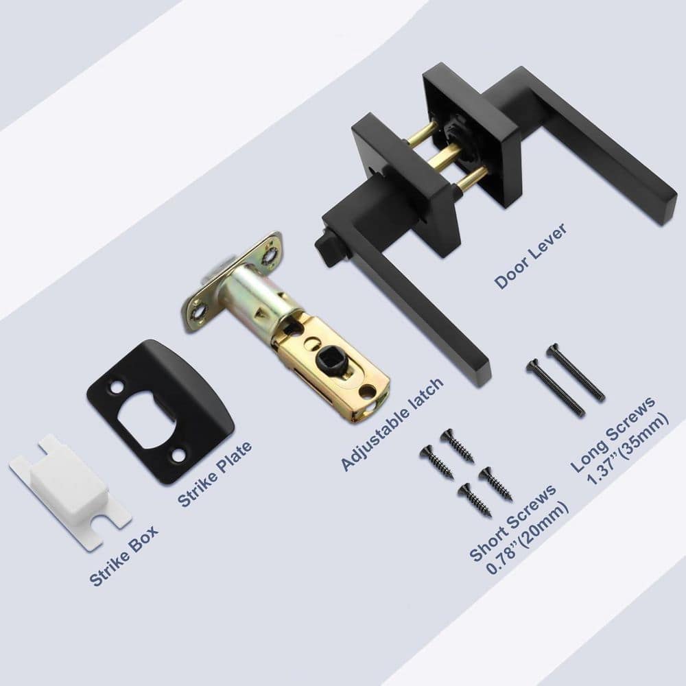Wudkey 5-Piece Door Lever Lock Set in Matte Black, Heavy Duty Square Door Handle, Interior Privacy Lock for Bedroom Bathroom (2)