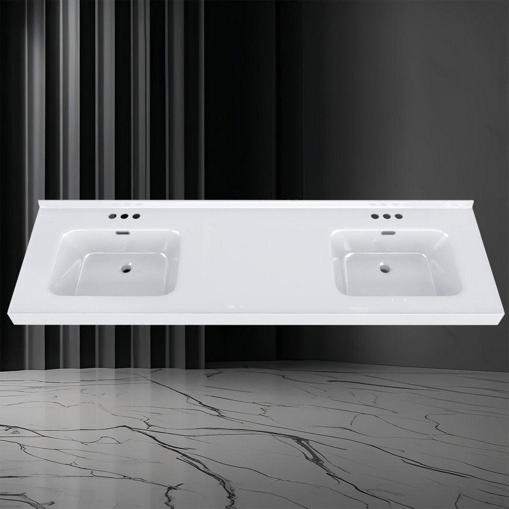 NTQ 73 in. W x 22 in. D Solid Surface Resin White Vanity Top Rectangular Double Sink Bathroom Vanity Top in Glossy White (3)
