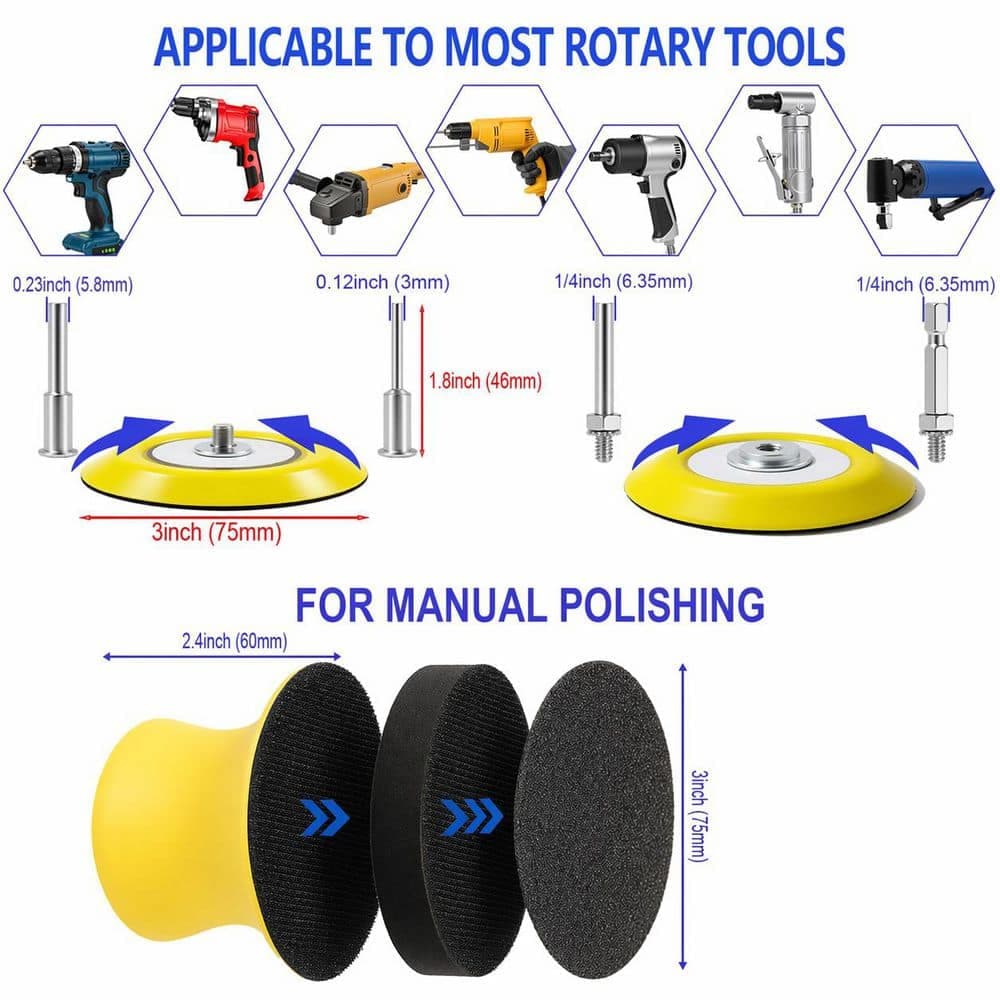 LAIFUCAM 3 Inch Sanding Disc Polishing Kit with 60-10000 Grit Wet Dry Sandpapers Wool Sponge Pads for Drill Rotary Tools 137pcs (2)