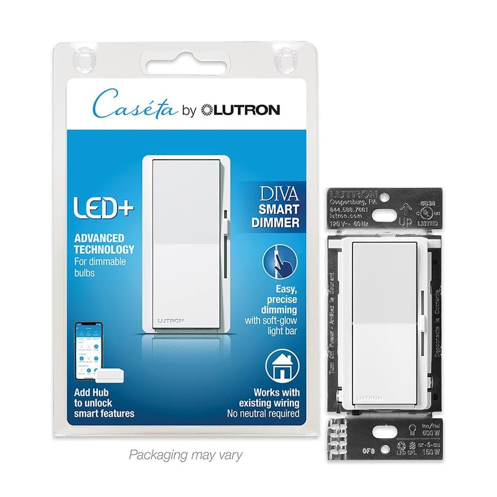 Lutron Diva Smart Dimmer Switch for Caseta Smart Lighting, 150-Watt LED, (DVRF-6L-WH-R)