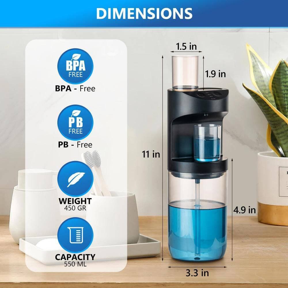 Numhew 19.4 oz. Automatic Mouthwash Dispenser for Bathroom with Magnetic Cups, Wall Mounted Dispenser, All Age Groups, Black (2)