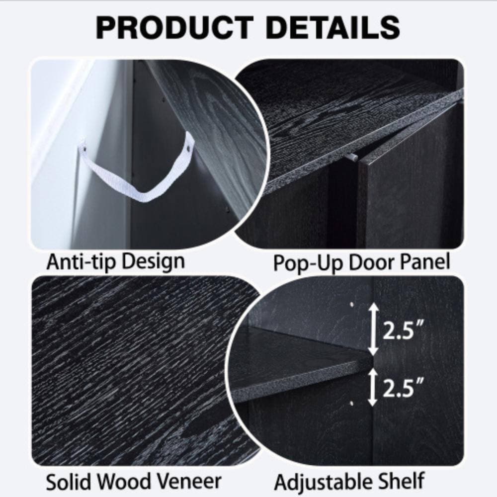 Unbranded 31.7 in. W x 11.9 in. D x 37.2 in. H Bathroom Black Linen Cabinet (3)