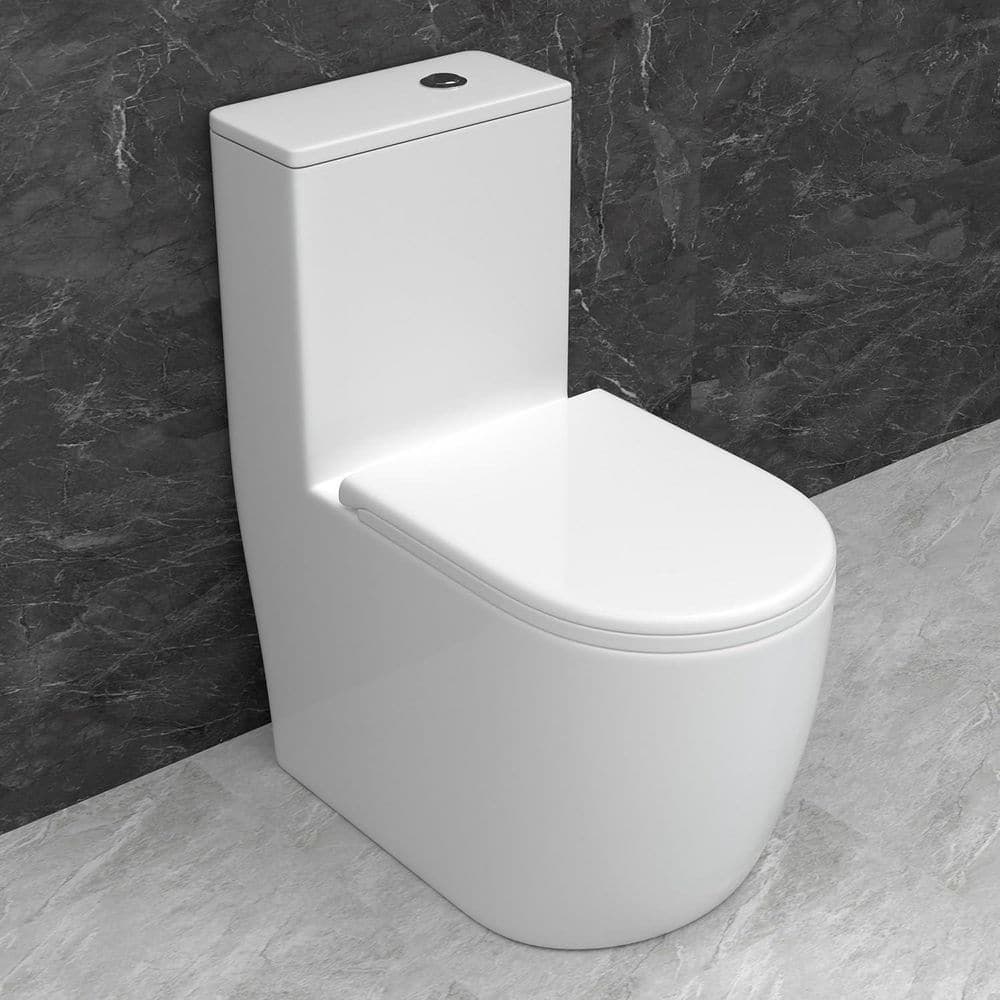 Yingze Rear Outlet 1-piece 1.1/1.6 GPF Dual Flush Elongated Toilet in White Soft Close Quick-Release Seat Included