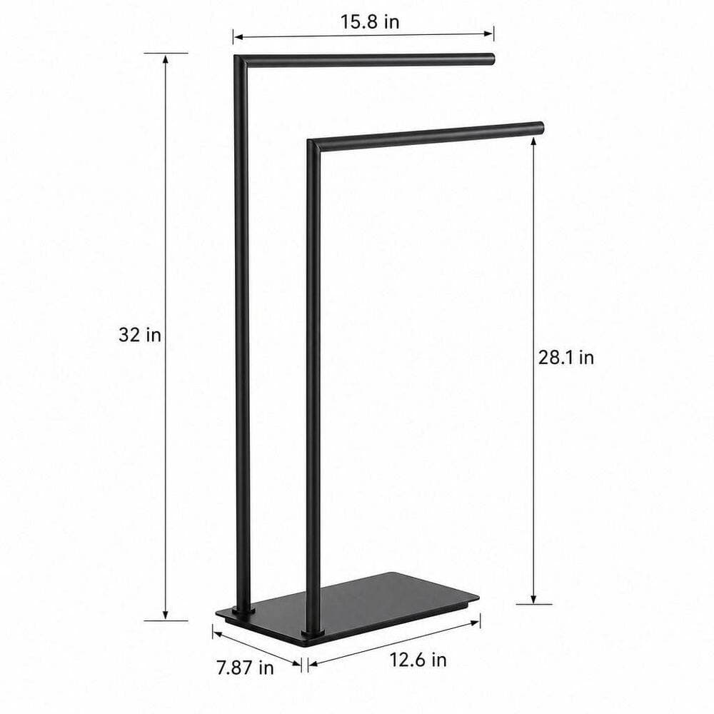 Wudkey 2 Bar Free Standing Bathroom Towel Rack in Black, Floor Double Towel Holders, Stable Freestanding Bath Towel Holder (2)