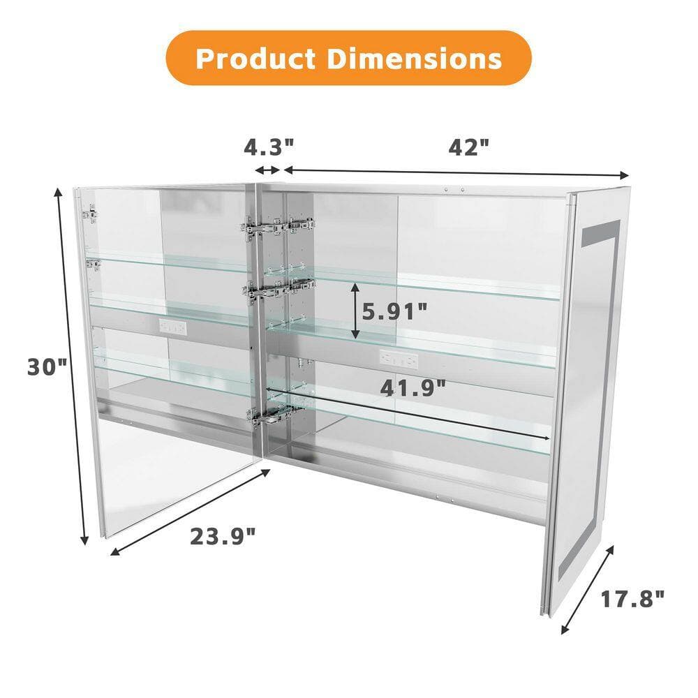 LIVACA 42 in. W x 30 in. H Rectangular Aluminum Glass Smart LED Medicine Cabinet with Mirror, Dimmable, Anti-Fog, Built-in (2)