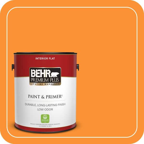BEHR PREMIUM PLUS 1 gal. #P240-7 Joyful Orange Flat Low Odor Interior Paint & Primer (2)