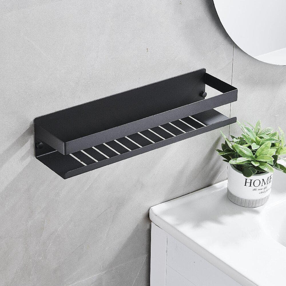 ACEHOOM 15.7 in. W x 3.2 in. H x 3.9 in. D Stainless Steel Wall Mount Square Bathroom Shelf in Matte Black (3)
