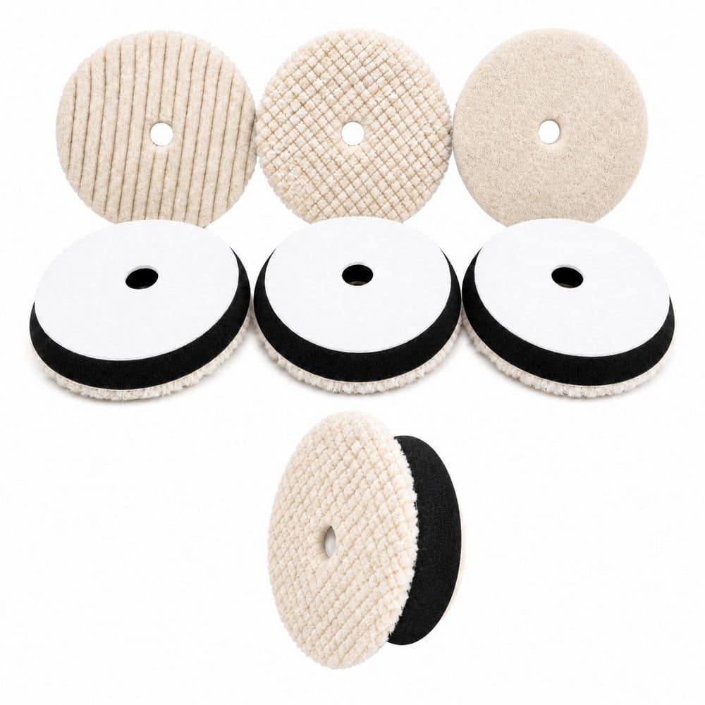 LAIFUCAM 6 Inch Lambswool Wool Cutting and Buffing Pad Set with Heavy Cut and Finishing for 5 Inch Backing Plate 3pcs