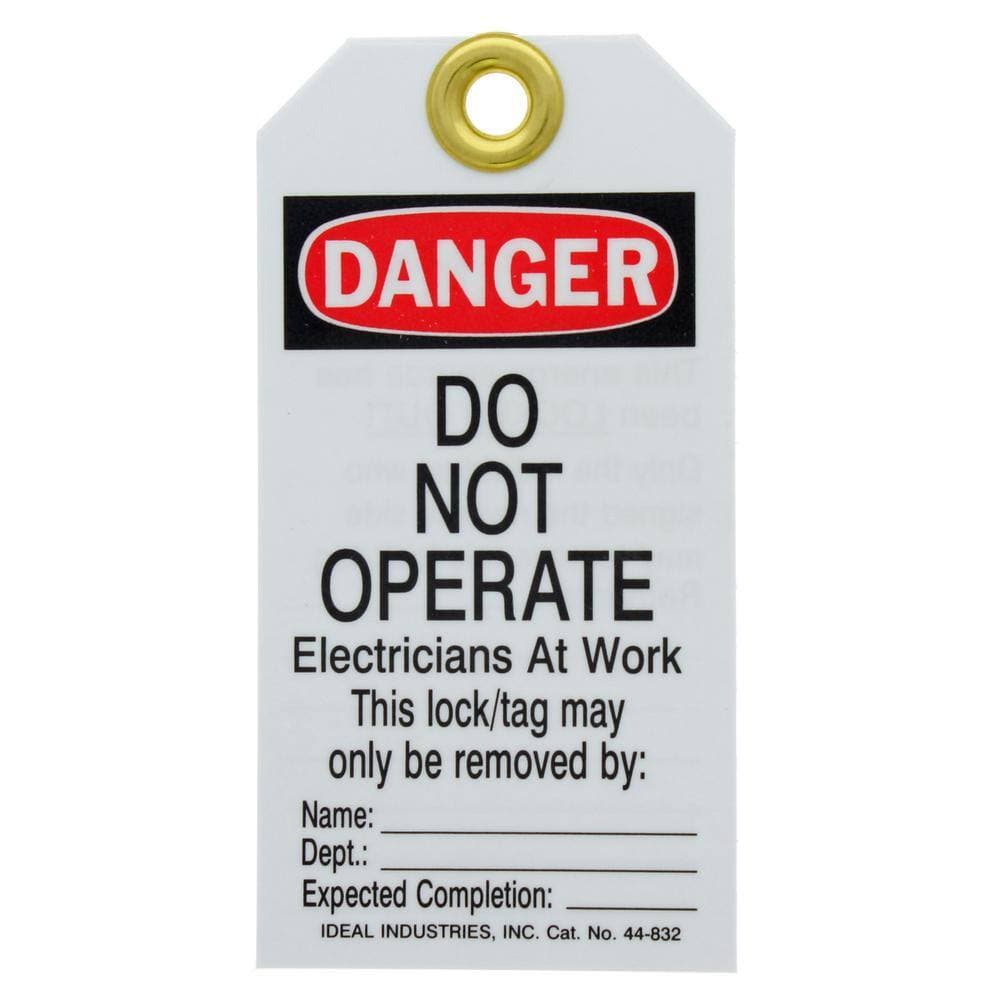 IDEAL 5/Card Lockout Tag, Vinyl, Do Not Operate Elec At Work (2)