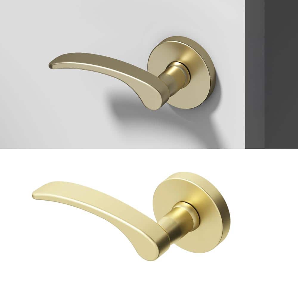 Okun Brook Metal Brushed Champagne Gold Dummy Door Handle with Round Rosette (1)
