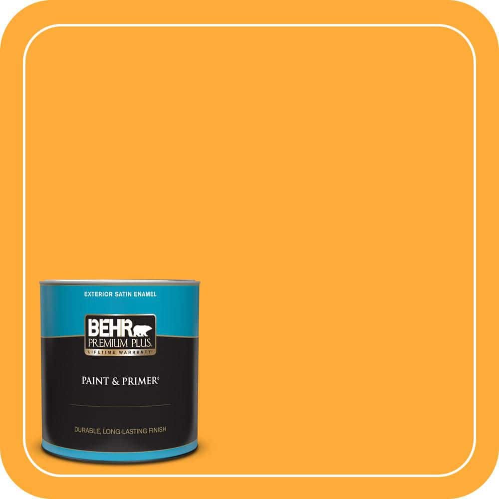 BEHR PREMIUM PLUS 1 qt. #S-G-310 Peach Butter Satin Enamel Exterior Paint & Primer
