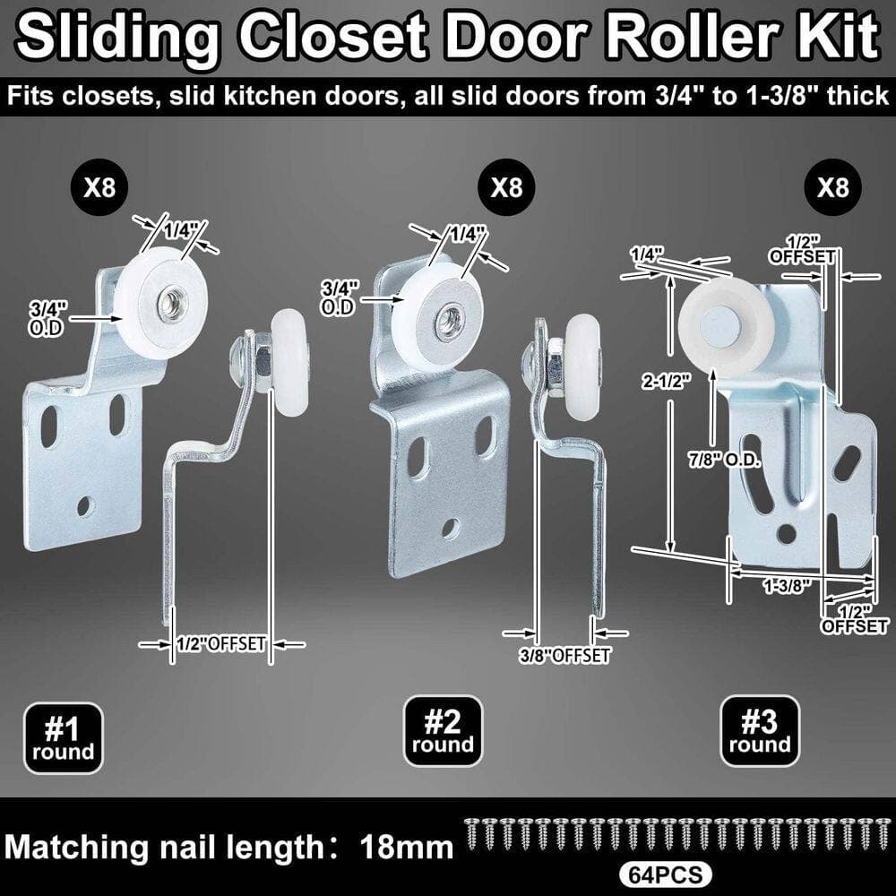 Unbranded 3/4 in. Flat Round Quiet Sliding Closet Door Roller Top Hung Bypass Door Roller Assembly 24 Pack (3)