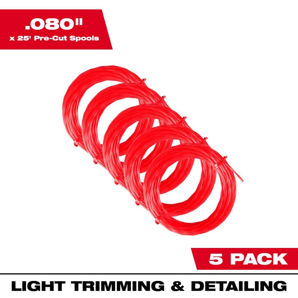 Milwaukee 0.080 in. x 25 ft. Pre-Cut Trimmer Line (5-Pack)