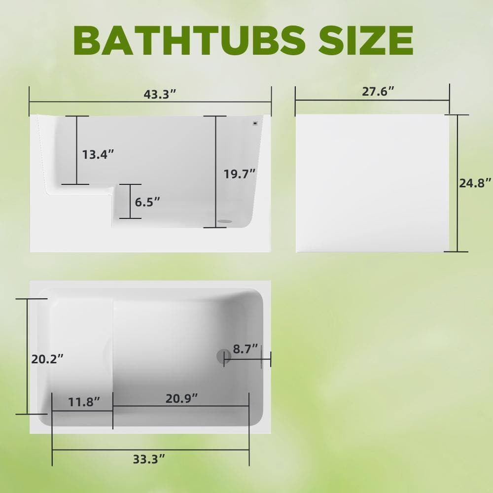 Cuschoice 43 Inch Acrylic Freestanding Bathtub, White Rectangular Soaking Tub with Seat, Chrome Overflow,Pop-Up Drain, High Gloss (3)