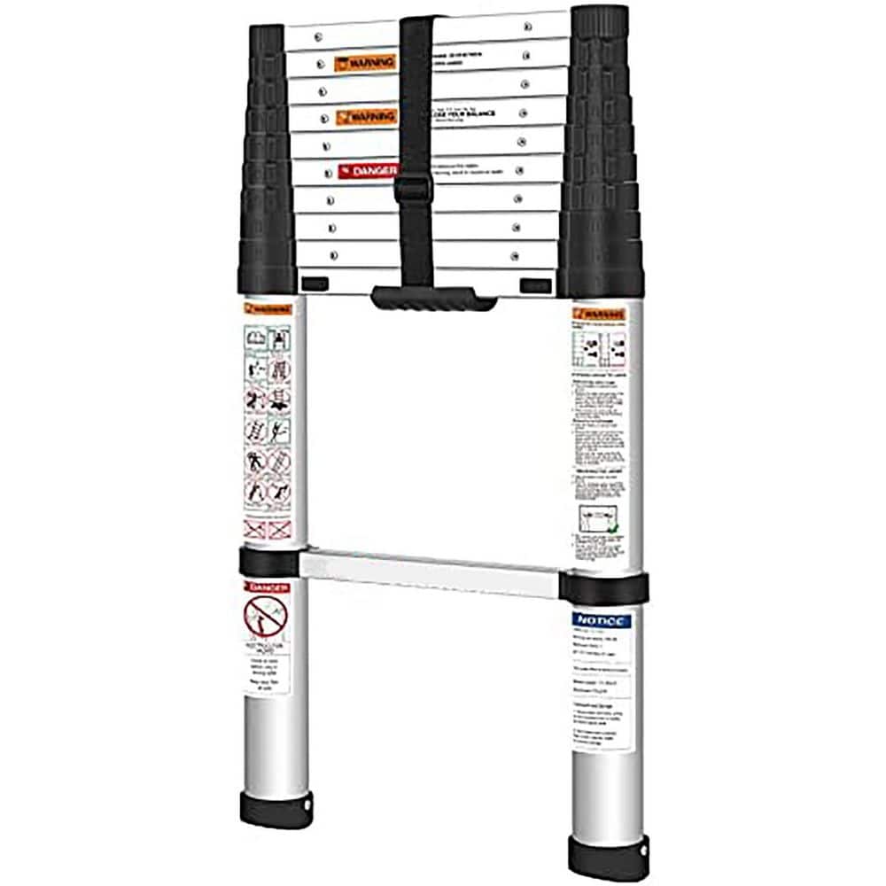 Unbranded 10.5 ft. Aluminum Telescoping Ladder with One-Button Retraction, 330 lb. Capacity