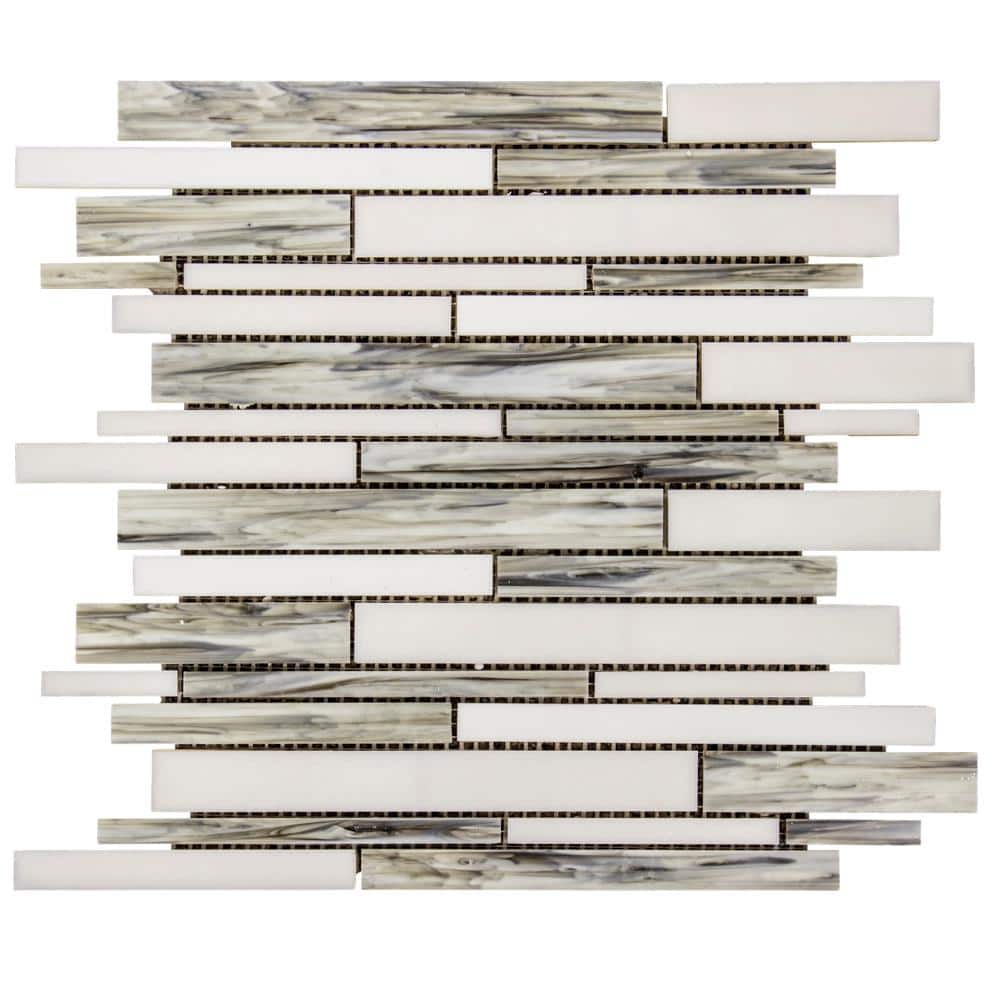 Jeffrey Court Coastal Skies Grey 11.875 in. x 11.75 in. Interlocking Glossy Glass Mosaic Tile (0.968 sq. ft./Each) (2)
