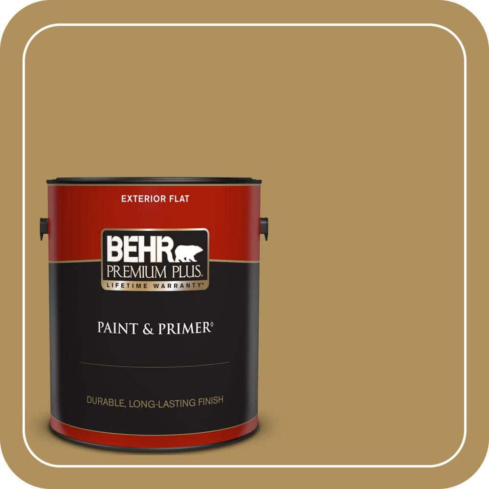 BEHR PREMIUM PLUS 1 gal. #S310-5 Brazilian Citrine Flat Exterior Paint & Primer