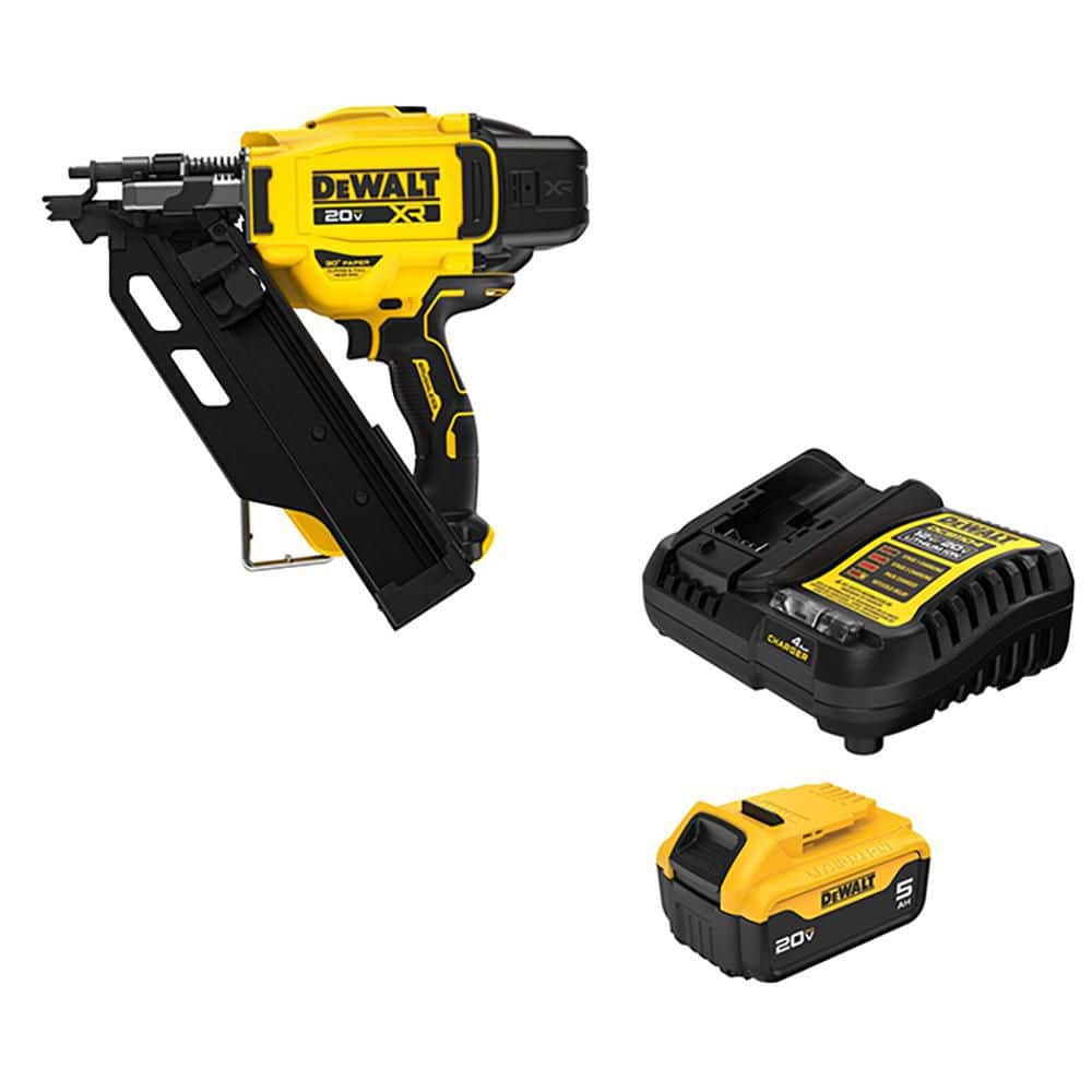 DEWALT 20-Volt 3-1/2 in. 30° Cordless Framing Nailer with 20-Volt MAX 5.0 Ah Battery Pack and Charger