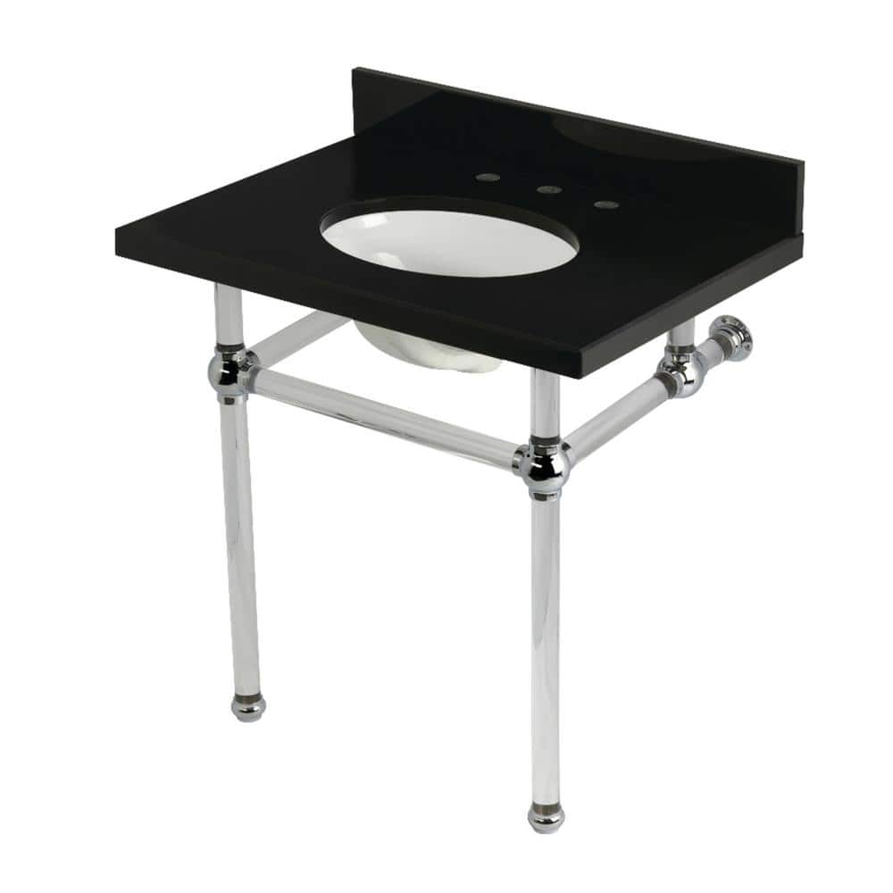 Kingston Brass Templeton 30 in. Granite Console Sink Set with Acrylic Legs in Black Granite/Polished Chrome