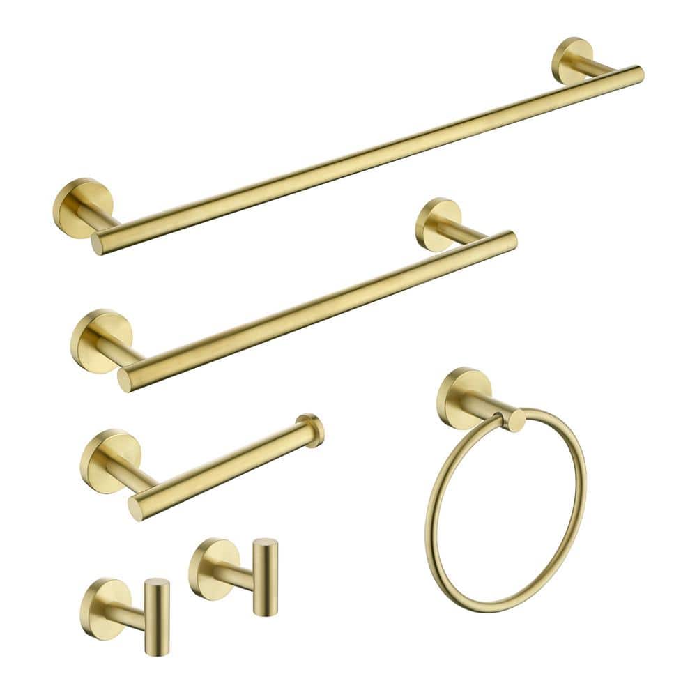 Satico 6-Piece Bath Hardware Set with Towel Ring Toilet Paper Holder Towel Hook and Towel Bar in Stainless Steel Brushed Gold (1)