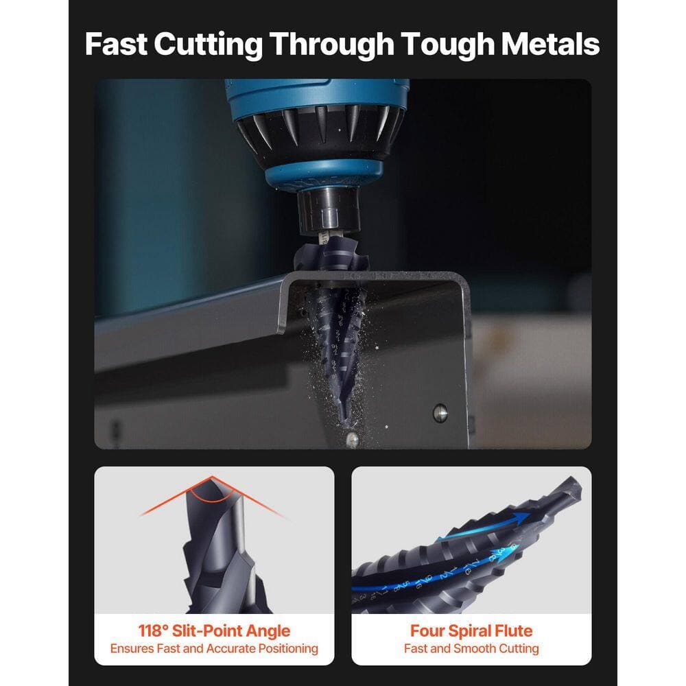 SKYSHALO Step Drill Bit 3/16-7/8 in. 1/4 in. Hex Shank, TiAlN Cobalt HSS, 4-Flute for Metal, Steel, Aluminum, Wood (1-Piece) (2)