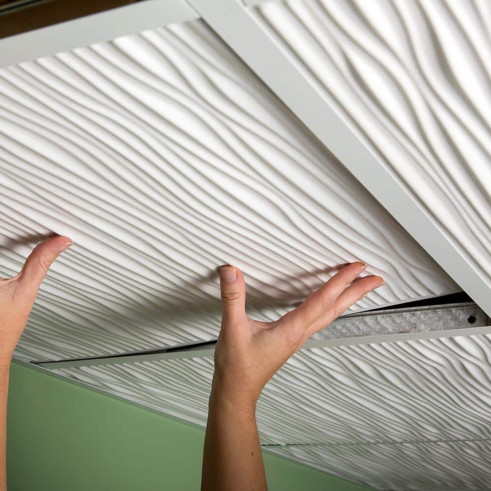 GENESIS 23.75in. x 23.75in. Drifts Lay In Vinyl White Ceiling Tile (Case of 12) (3)