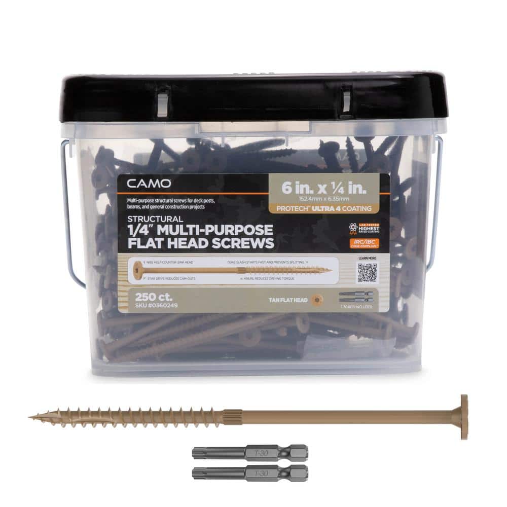 CAMO 1/4 in. x 6 in. Star Drive Flat Head Multi-Purpose Structural Wood Screw - PROTECH Ultra 4 Exterior Coated (250-Pack)