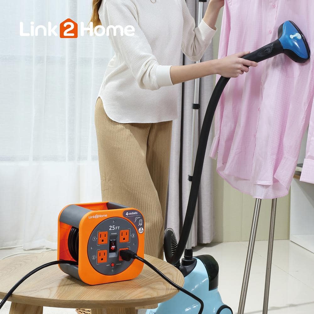 Link2Home 25 ft. 16/3 Extension Cord Storage Reel with 4 Grounded Outlets and Overload Reset Button (2)