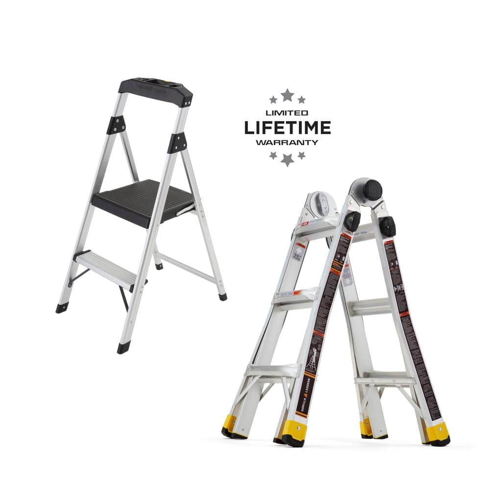 Gorilla Ladders 14 ft. Reach MPXA Multi-Position Ladder/2-Step Aluminum Step Stool (Combo-Pack)