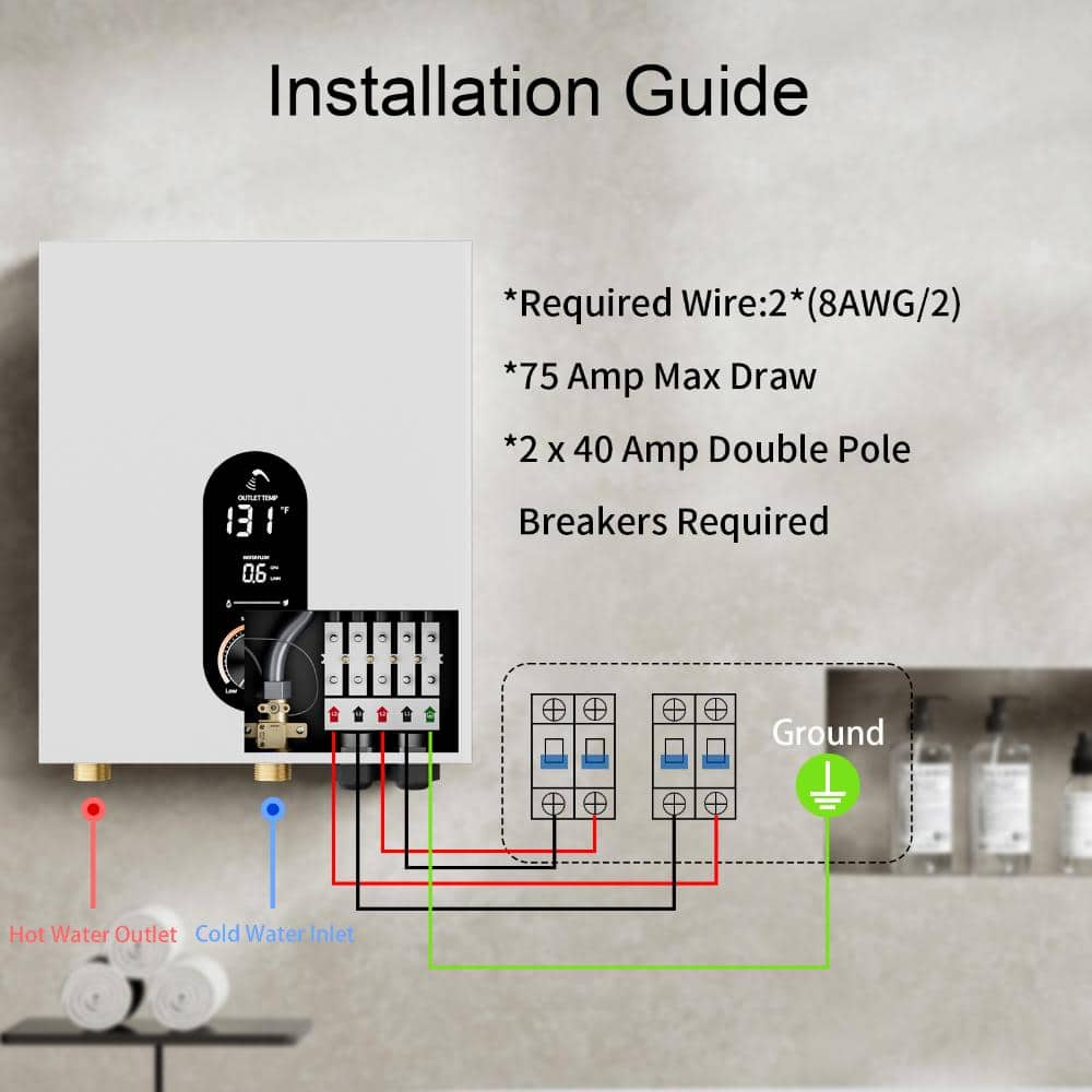 FUFU&GAGA 18KW Tankless Electric Water Heater, 240V Instant Hot Water Heater in White with LED Display, Safety Protection (2)