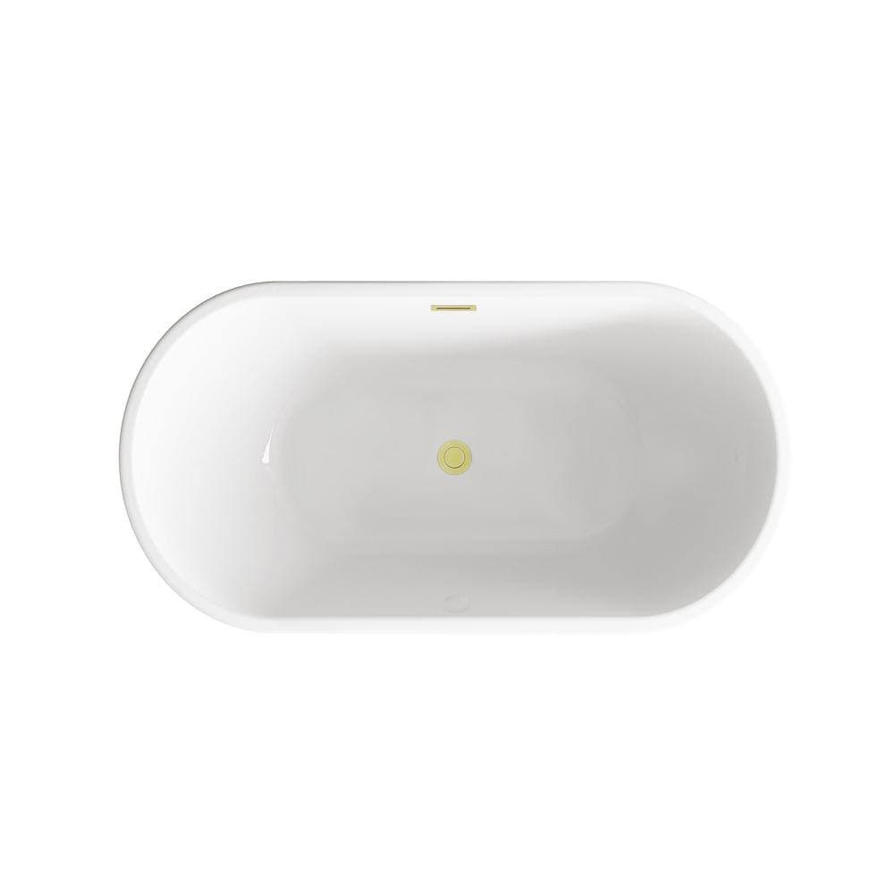 Unbranded Timeless Home 59 in. x 29.5 in. Soaking Bathtub with Center Drain in Glossy White with Brushed Gold Trim (2)