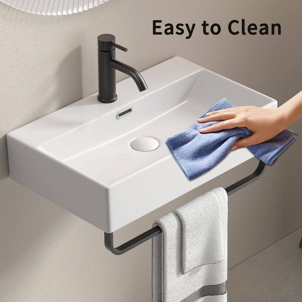 Unbranded 23.63 in. Vessel Bathroom Sink in White with Towel Rack Small Wall Mount Bathroom Sink (2)