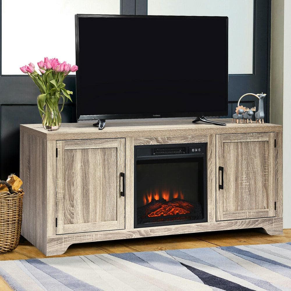 Gymax 18 in. 1400-Watt Electric Fireplace Freestanding and Wall-Mounted Heater Log Flame Remote Black