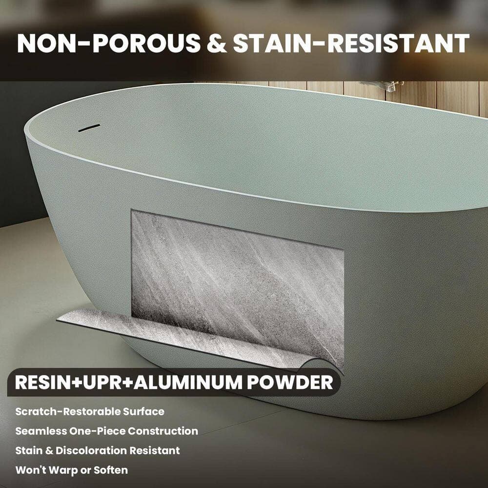 INSTER Freestanding 57 in. x 30.7 in. Soaking Bathtub with Center Drain in Solid Surface Resin (3)
