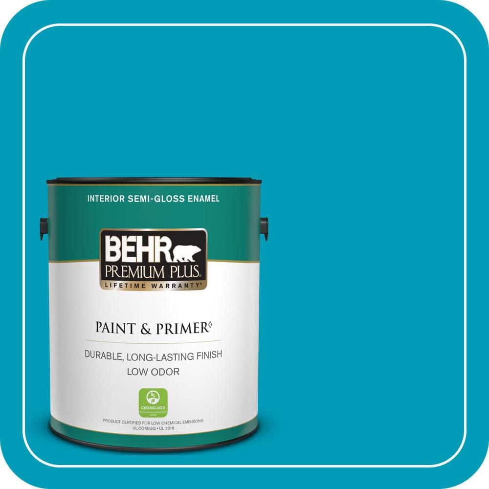 BEHR PREMIUM PLUS 1 gal. #520B-6 Brilliant Sea Semi-Gloss Enamel Low Odor Interior Paint & Primer