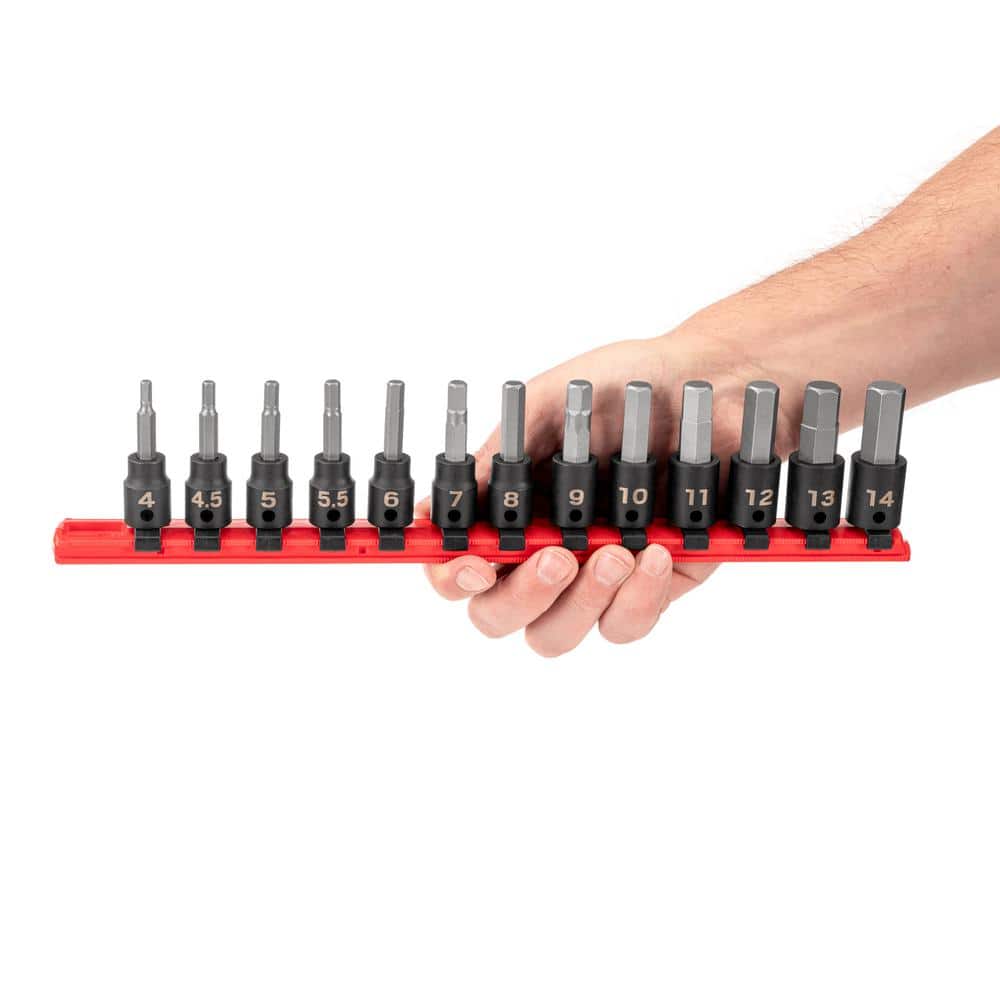 TEKTON 3/8 in. Drive Hex Impact Bit Socket Set with Rail, 13-Piece (4-14 mm) (3)