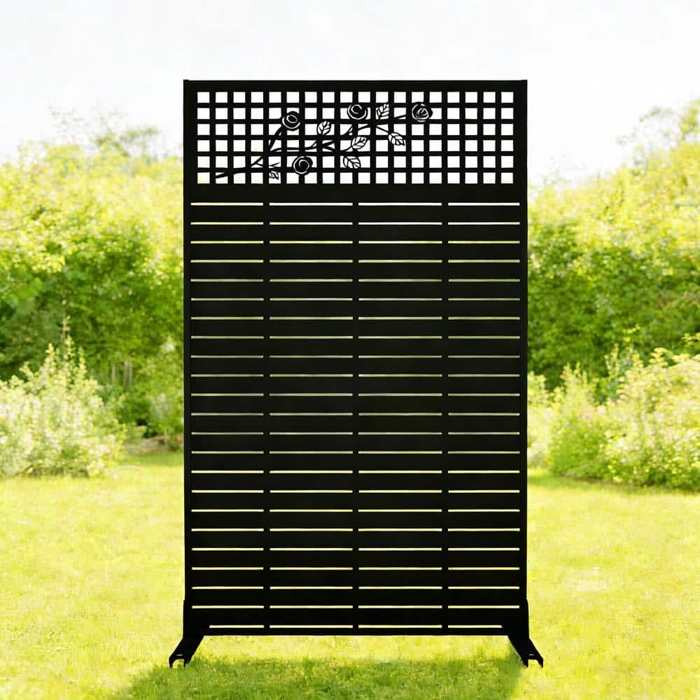 Unbranded 72 in.H x 43.3 in. W Black Galvanized Wall Sculptures Metal Fence Privacy Screen Garden Screen Panels (1)