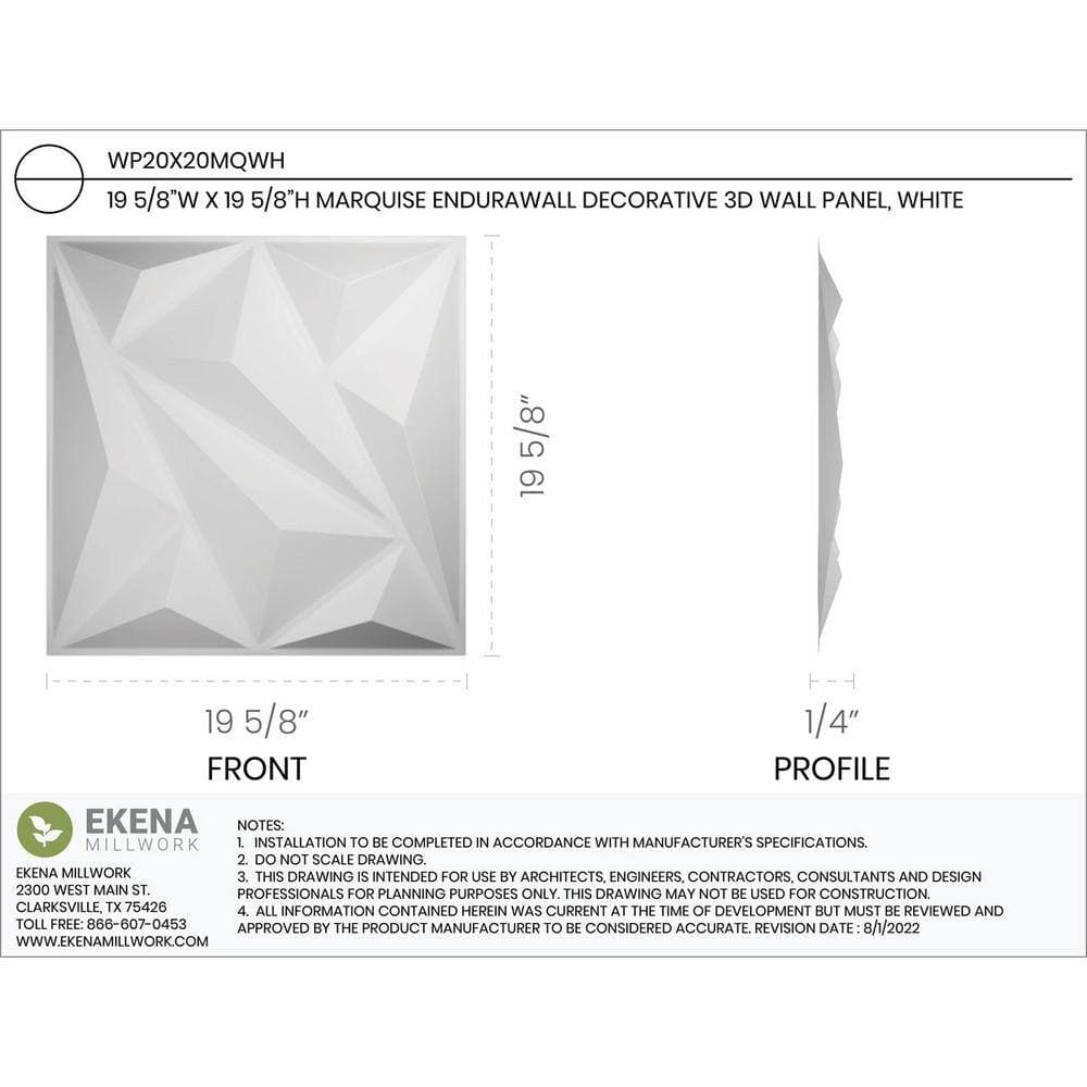 Ekena Millwork 19-5/8-in W x 19-5/8-in H Marquise EnduraWall Decorative 3D Wall Panel White (2)