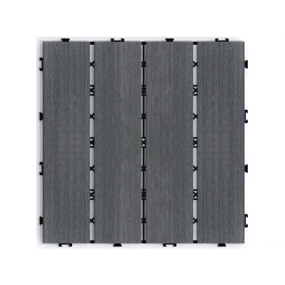 cadeninc 11.8 in. x 11.8 in. Square Wood-Plastic Composite Patio Deck Tiles,Water Resistant Indoor Outdoor,Dark Gray (Set of 11) (3)