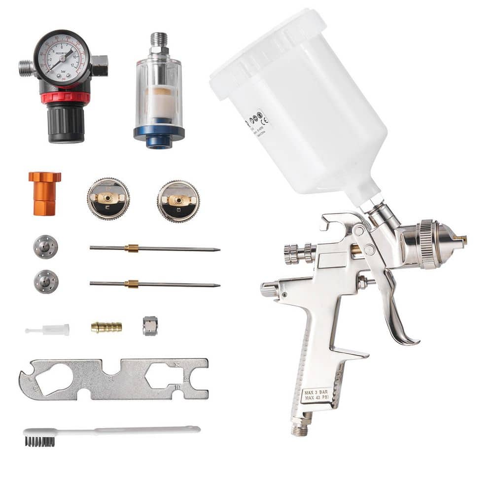 SKYSHALO LVLP Air Spray Gun Gravity Feed Paint Sprayer Gun 3 Nozzles (1.3/1.4/1. 7mm) 600ml Capacity Automotive Paint Sprayer (1)