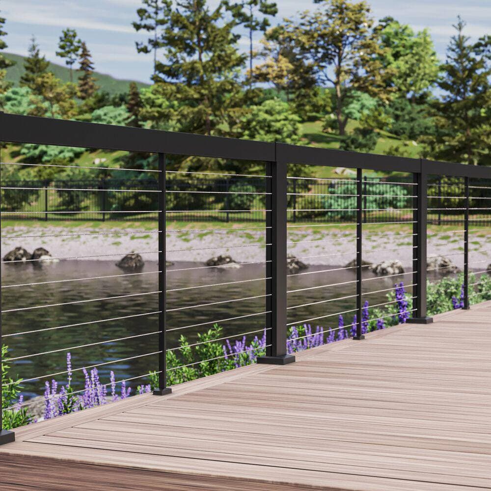 Barrette Outdoor Living Elevation Aluminum 2 in. x 4 in. x 42 in. Matte Black Line Mid Post for Cable Railing System (2)