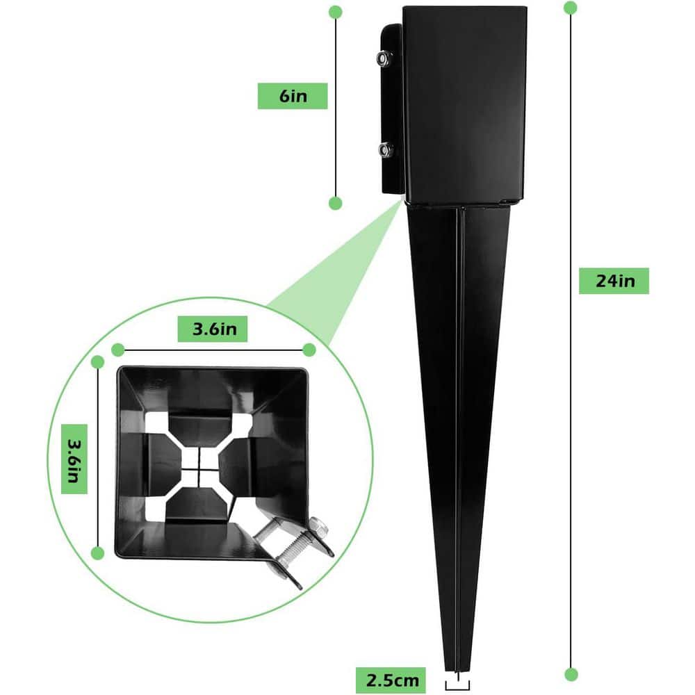 Afoxsos Heavy Duty Black Powder Coated Fence Post Anchor Ground Spike for Mailbox, 24 x 4 x 4 in. (4-Pack) (3)