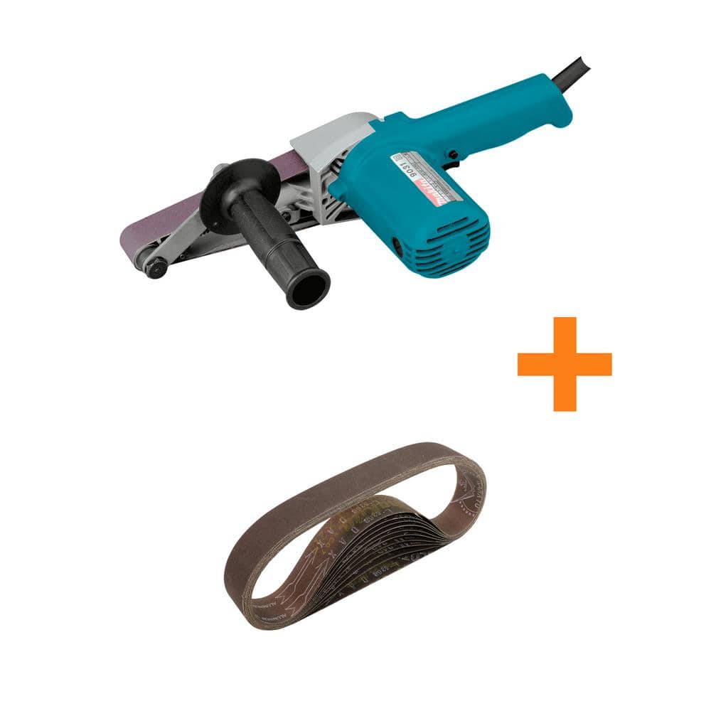 Makita 5 Amp Corded 1-1/8 in. x 21 in. Belt Sander with 1-1/8 in. x 21 in. 80-Grit Abrasive Belt, 10-Pack