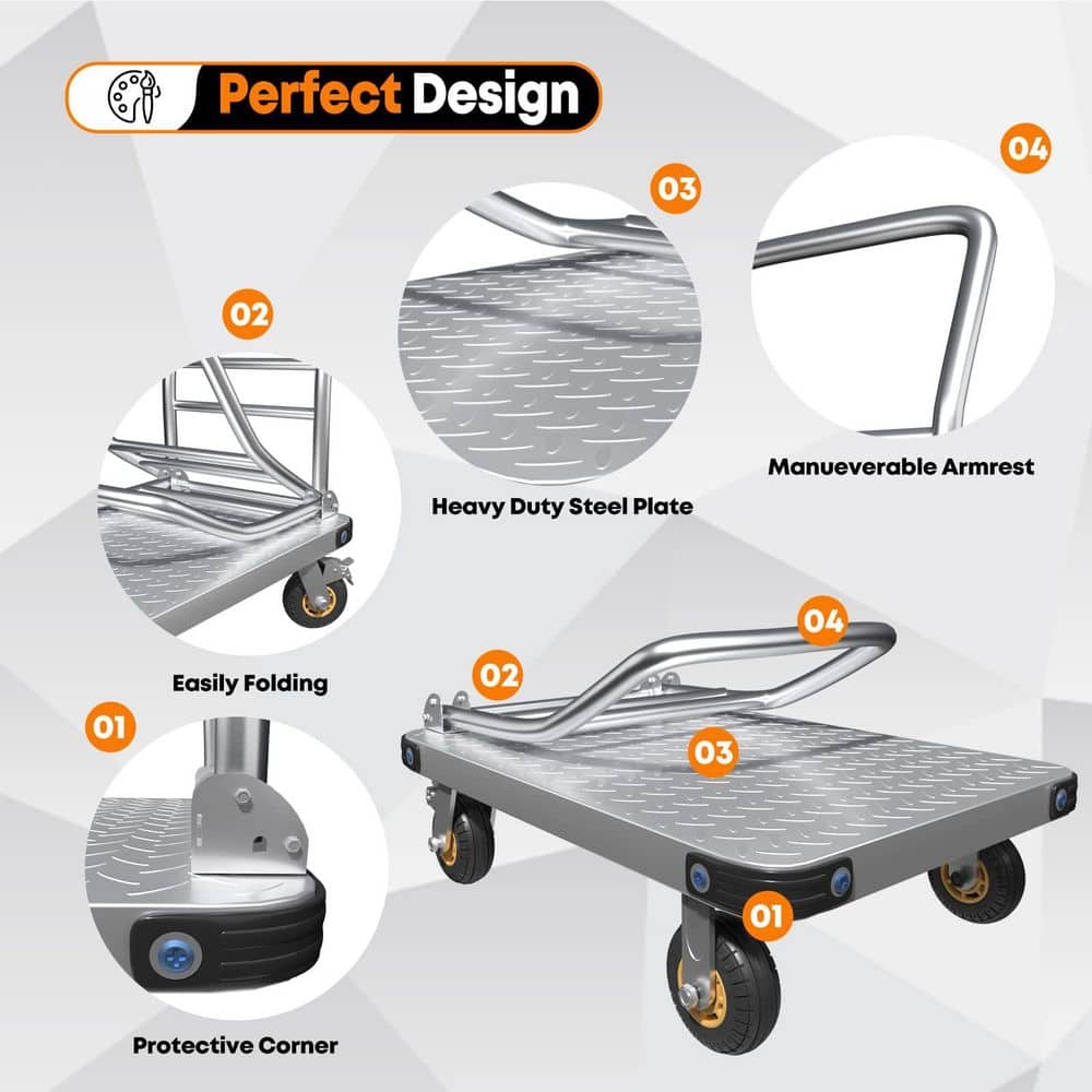 xinyoec Heavy Duty 2600 lb. Steel Platform Truck Cart, 48 x 24 in. Flatbed Dolly with 360° Swivel Wheels, Drywall Cart (3)