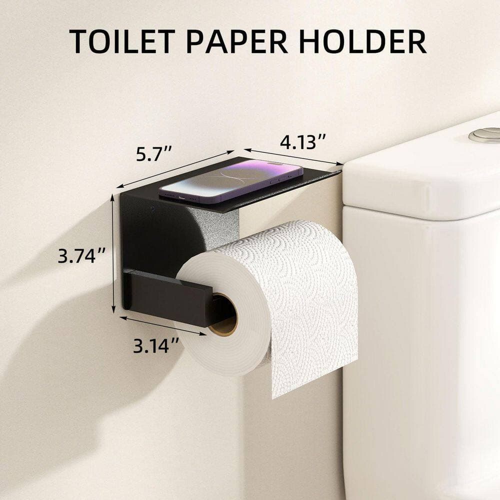 LAIFUCAM 4-Piece Bathroom Hardware Set with Towel Bar, Towel Ring, Hook, Toilet Paper Holder in Matte Black Finish (3)