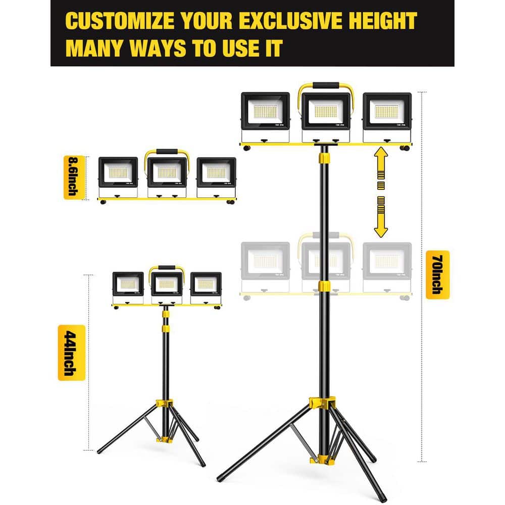 BeamBox 120V 21000 Lumens Integrated LED 6500K Daylight 3-Head  Work Light with 16.5 ft. Cord and Stand IP66 Waterproof (2)