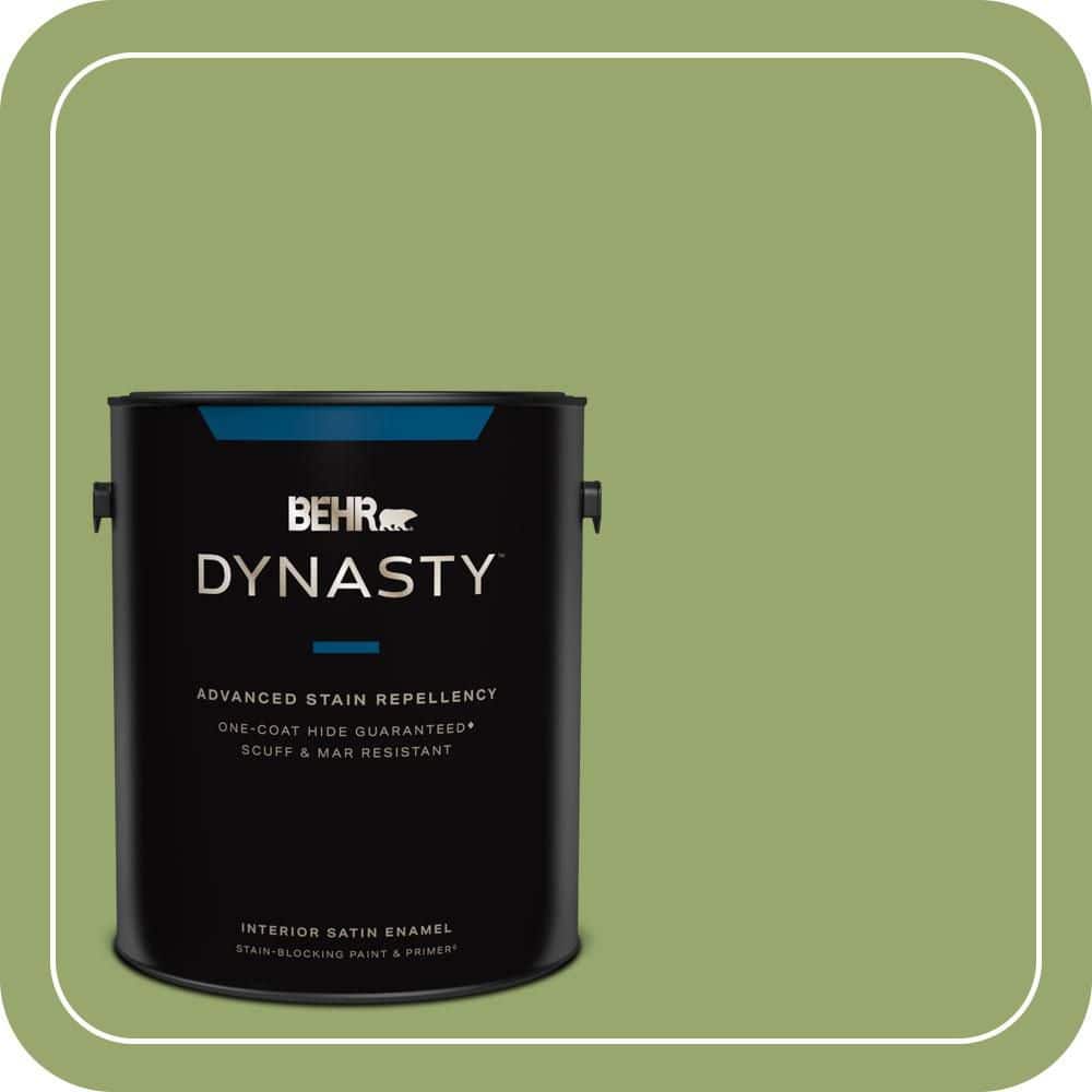 BEHR DYNASTY 1 gal. #MQ4-43 Green Plaza One-Coat Hide Satin Enamel Interior Stain-Blocking Paint & Primer
