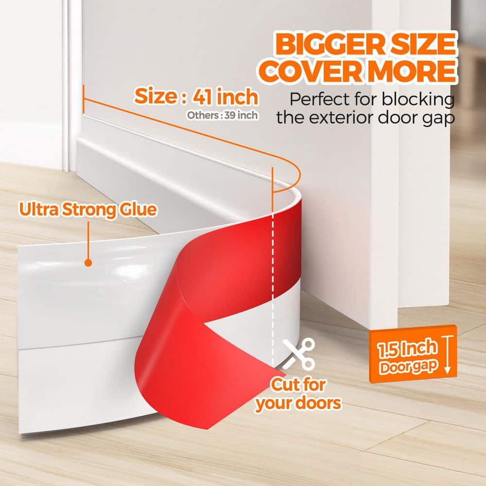NVNOO 41 in. White Door Draft Stopper with Strong Adhesion for Blocks Airflow, Reduces Noise, Door and Window Seal (1-Pack) (3)