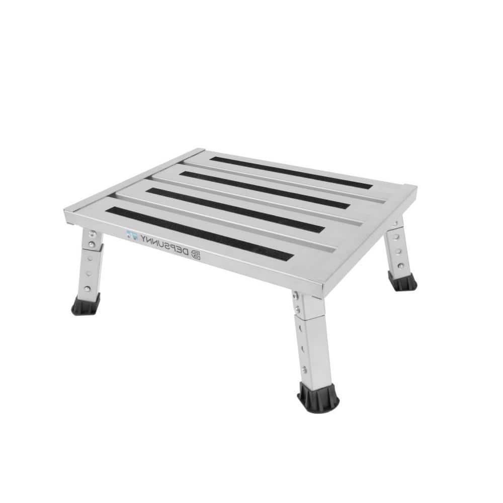 Angel Sar 1000 lbs. Silver Aluminum Step Stool with Non-Slip Rubber Feet and Platform Mat, Adjustable Height Aluminum RV Step (3)